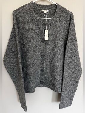 Max Studio Waffle Cardigan in Heathered Gray